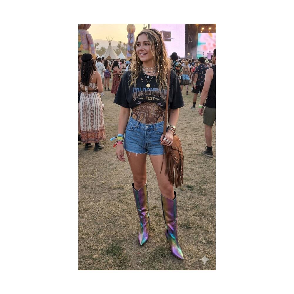 Schutz Maryana Rainbow‎ Snake-Print Tall Boots Size 7B Festival Concert